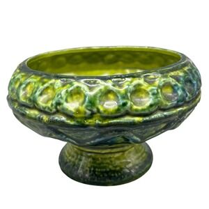 Vtg MCM Napcoware Green & BluePottery Planter‎ Spiral Textured Pedestal